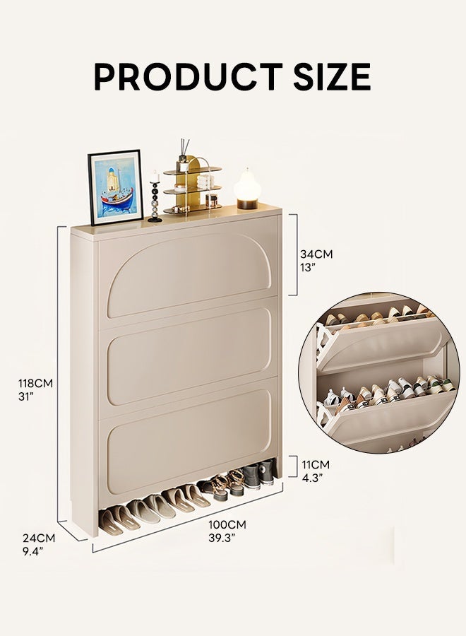 شاربدو خزانة أحذية للمدخل الداخلي، منظم تخزين أحذية رفيع للغاية، رف أحذية خشبي نحيف مع 28-34 زوجًا من الأحذية للمدخل والممر، موفر للمساحة قائم بذاته 100*24*118 سم - Image 2